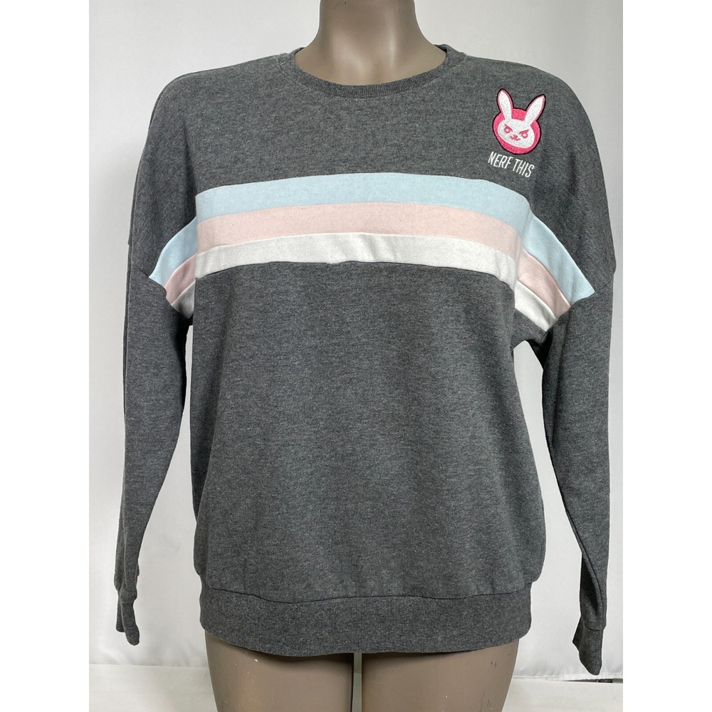 Overwatch Nerf This Our Universe Gray Heather Striped Sweatshirt Women's XS